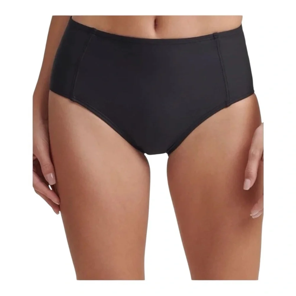 Dkny Seamed High-Waist Bikini Swim Bottom - Black NWT